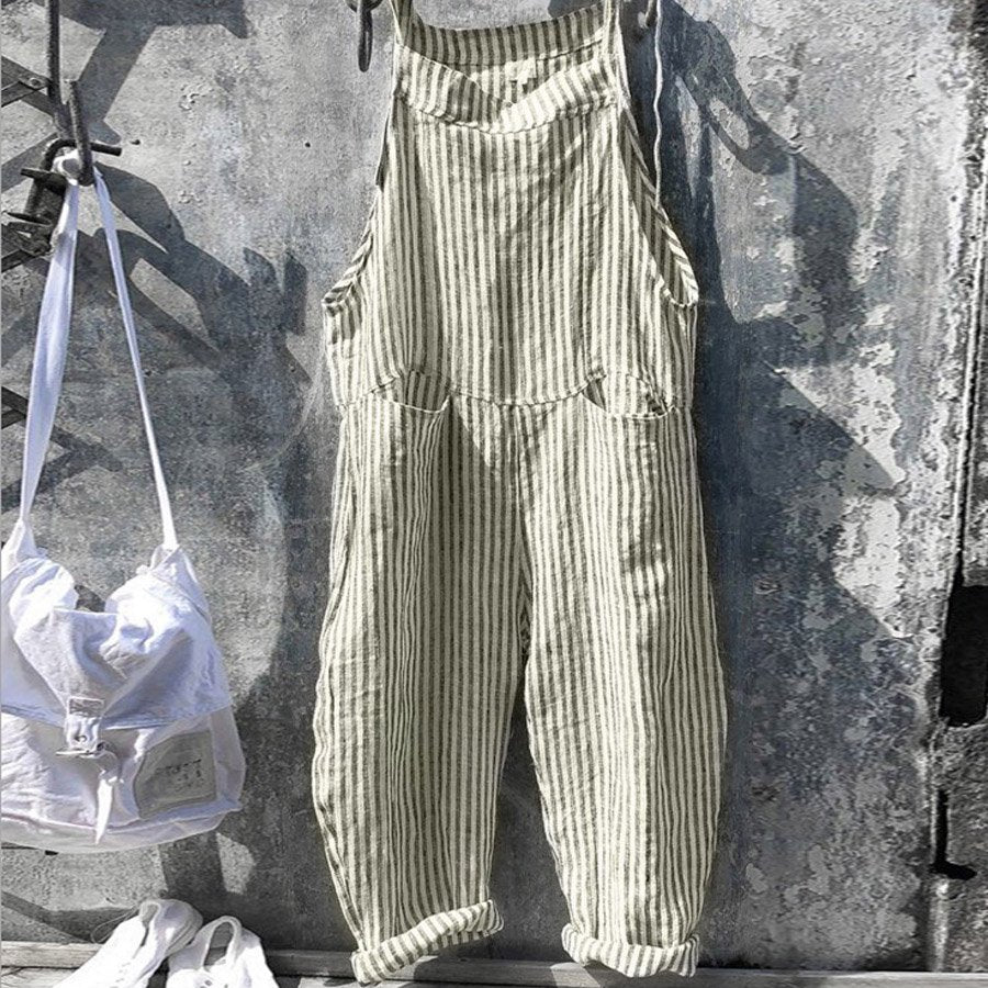 Strap Striped Jumpsuit Wide Leg Pants