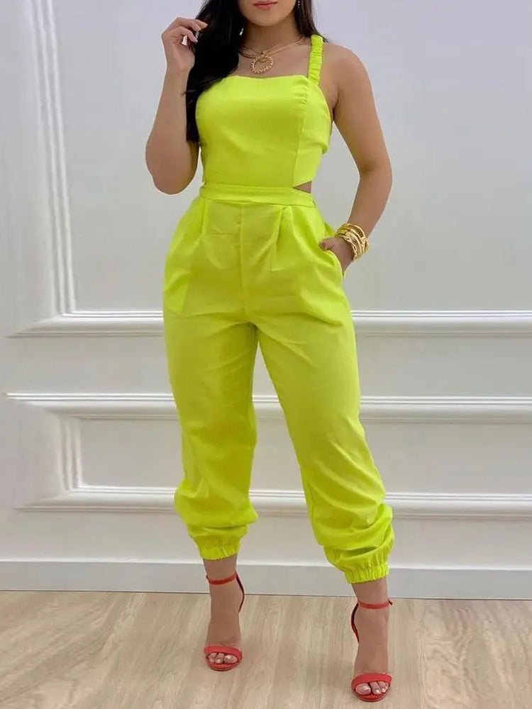 Women's Jumpsuits Sling Bare Back Pocket Sleeveless Jumpsuit
