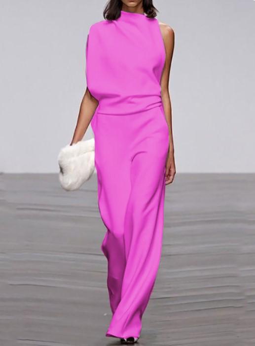 Women's Commuting Asymmetry Sleeve Pure Colour Jumpsuit