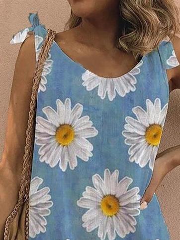Floral Print Sleeveless Belted Casual Jumpsuit