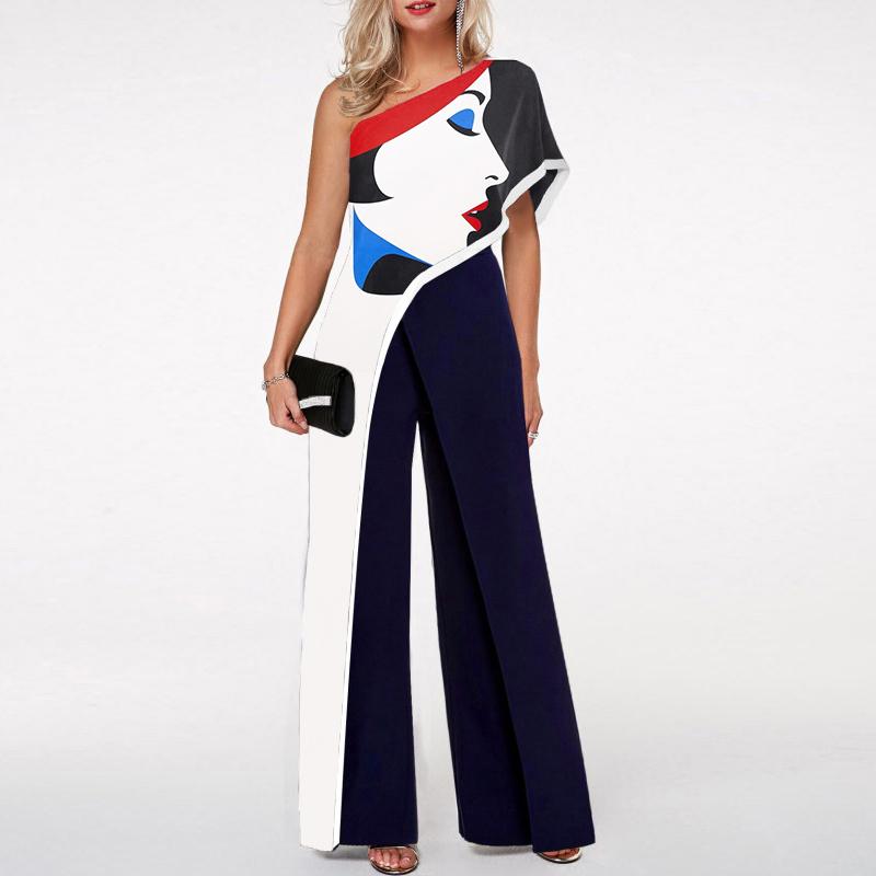 Fashion Single-sleeve Face Print Jumpsuit