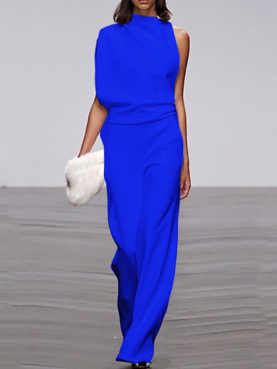 Women's Commuting Asymmetry Sleeve Pure Colour Jumpsuit
