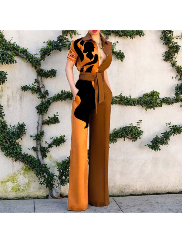 Ladies Fashion Simple Asymmetrical Abstract Printed Jumpsuit