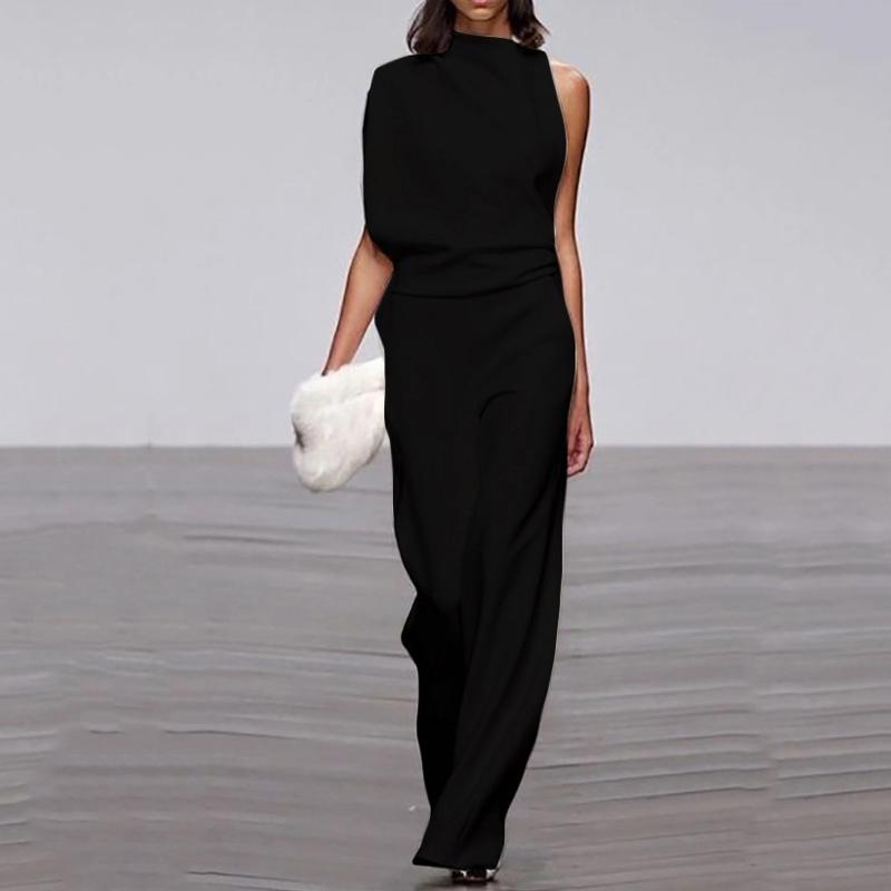 Women's Commuting Asymmetry Sleeve Pure Colour Jumpsuit