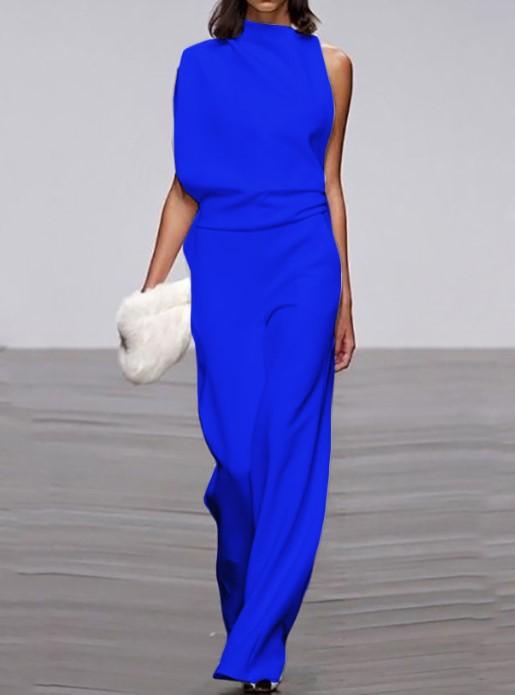 Women's Commuting Asymmetry Sleeve Pure Colour Jumpsuit