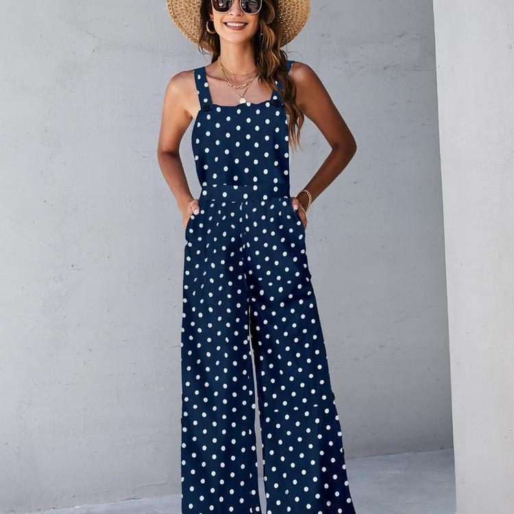 Square neck pattern women sleeveless jumpsuit